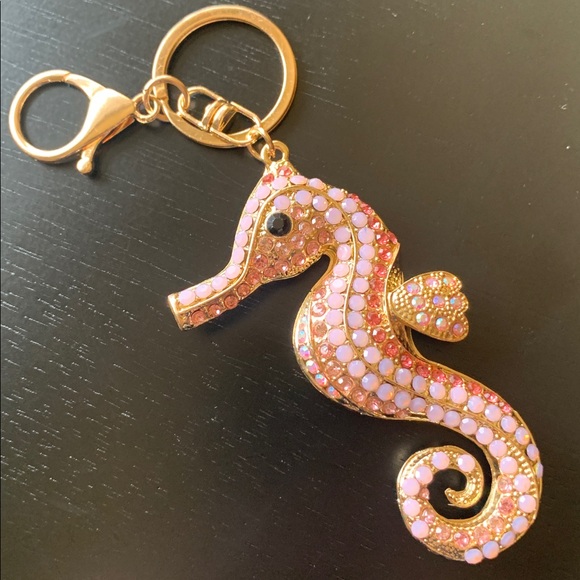 Rhinestone Seahorse Bag Charm / Keychains Pink OR Blue - Picture 3 of 8
